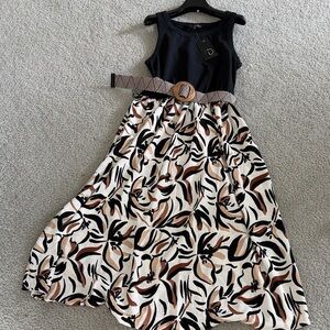 Fred David Black Top with Brown Patterned Skirt Kids Dress